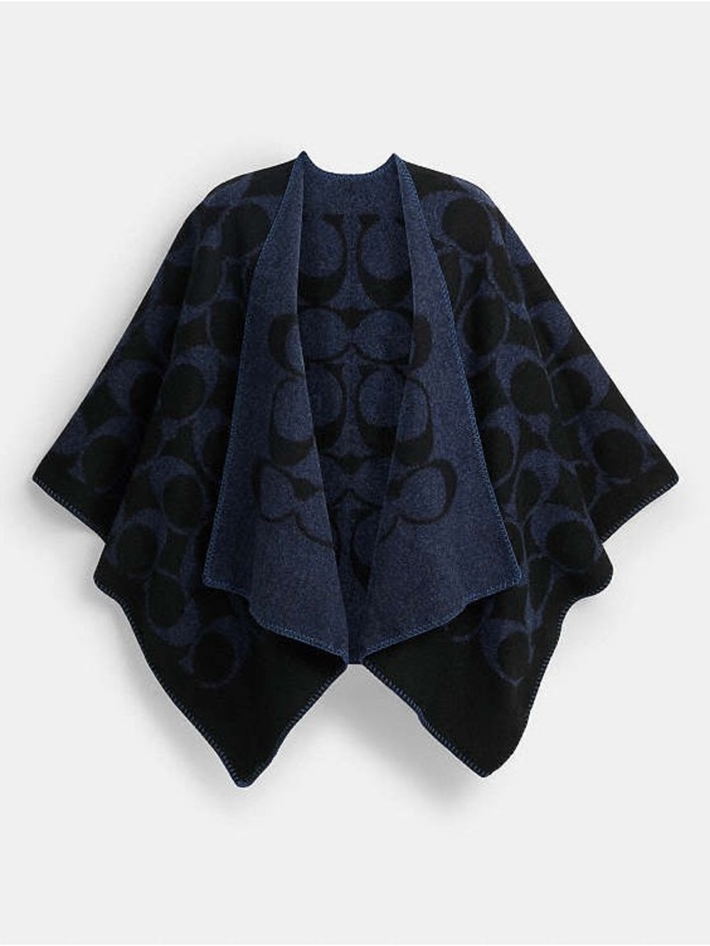 Coach Reversible Navy and Black Logo Jacquard Poncho